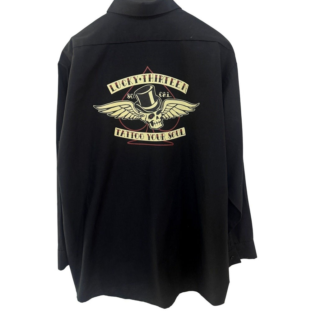 Lucky 13 Tattoo Your Soul Red Kap Work Shirt  XXL Winged Skull Rockabilly‎ Biker